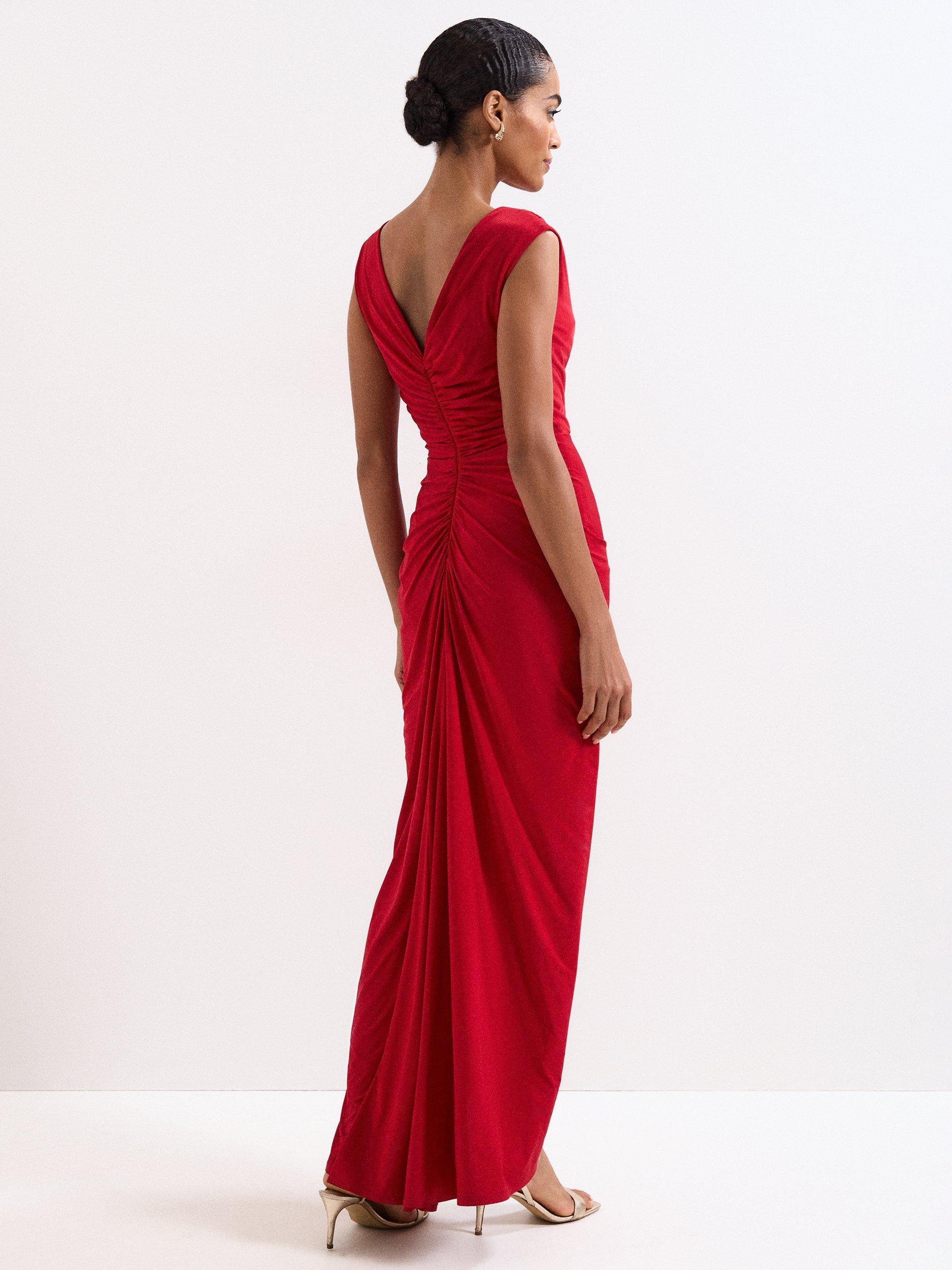 Product image 2 of 9, which shows Phase Eight Donna Drape Maxi Dress, Red, 6