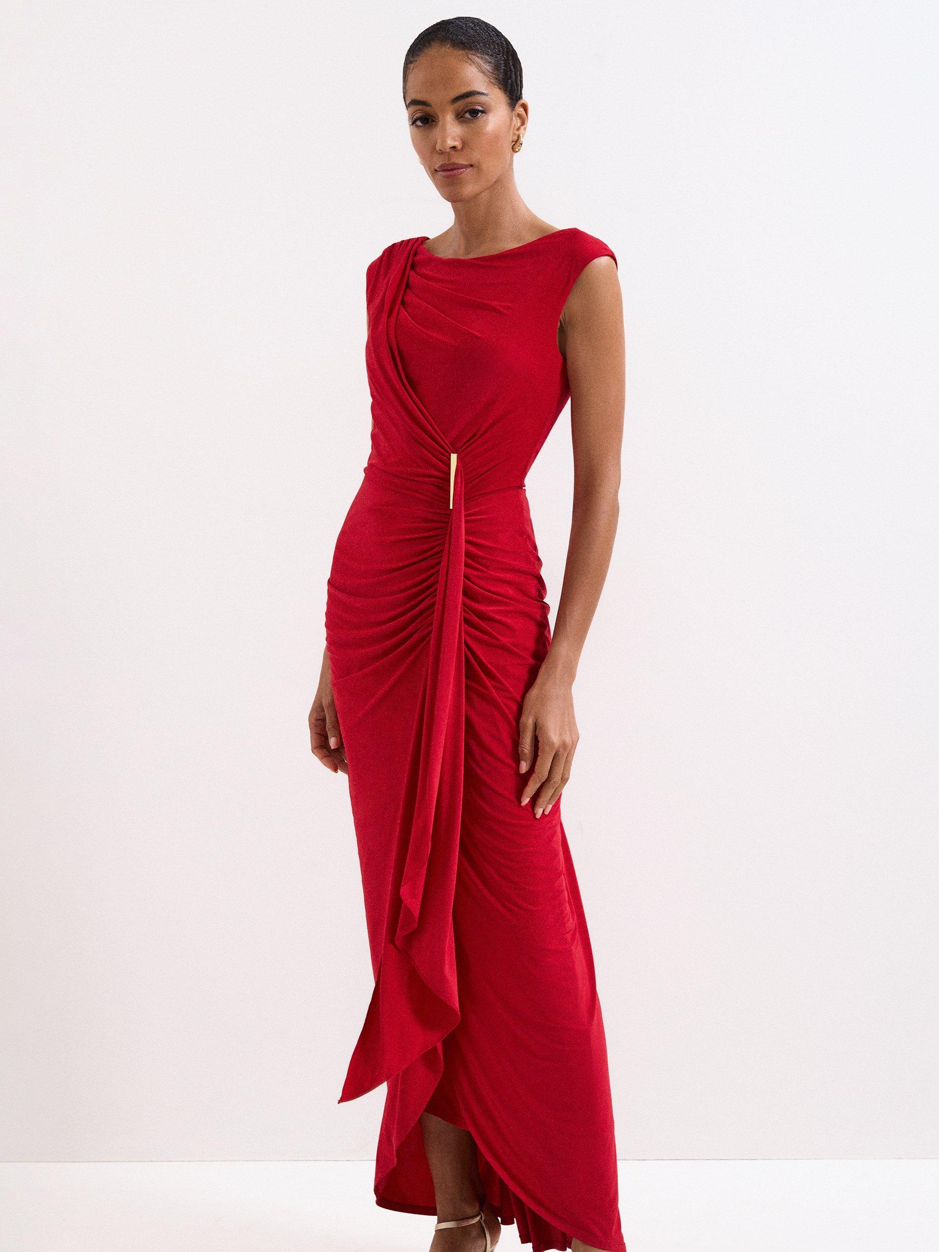 Product image 3 of 9, which shows Phase Eight Donna Drape Maxi Dress, Red, 6