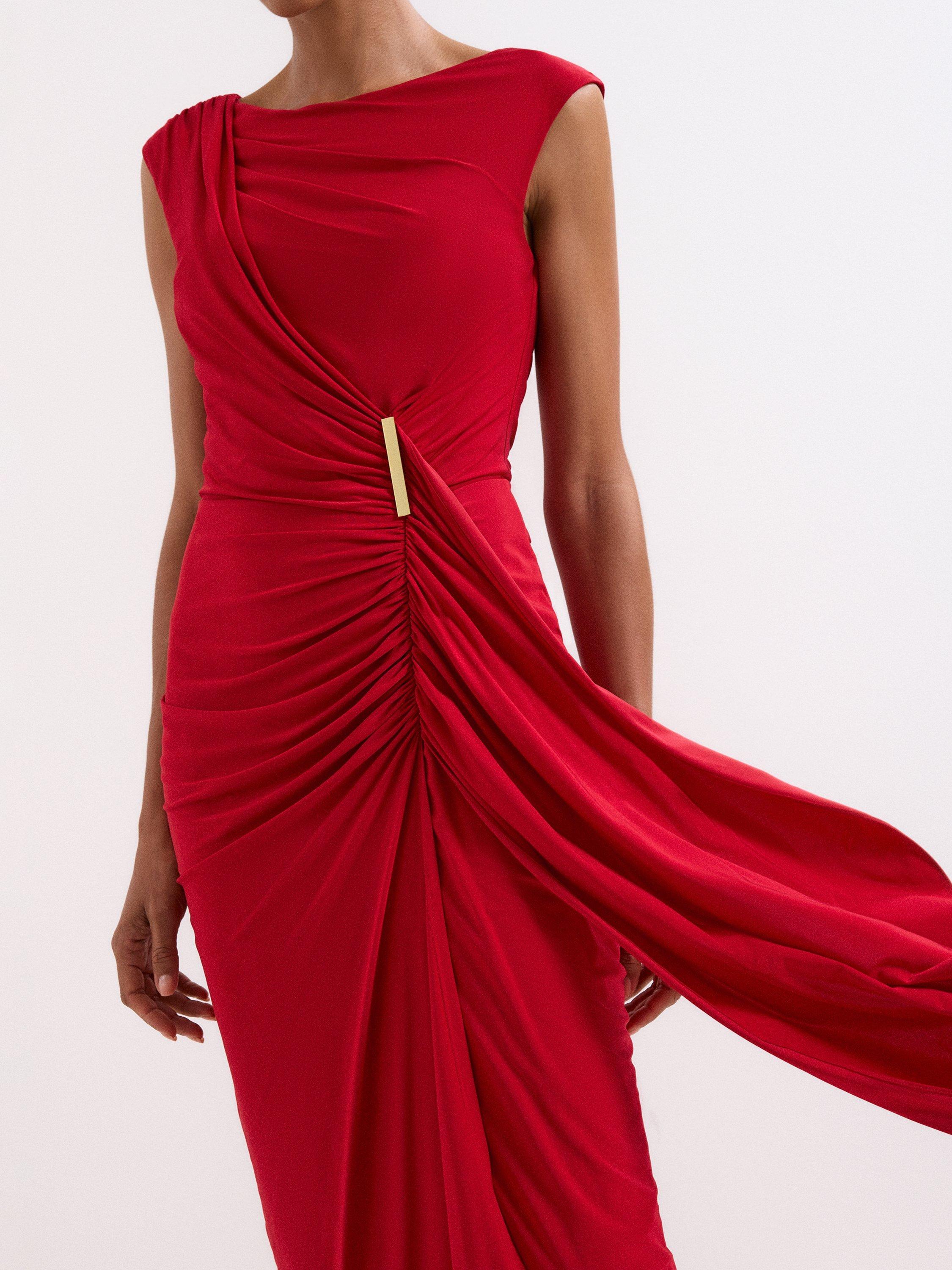Product image 7 of 9, which shows Phase Eight Donna Drape Maxi Dress, Red, 6