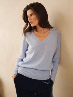 NRBY Mari V-Neck Pure Cashmere Jumper, Soft Blue, Soft Blue