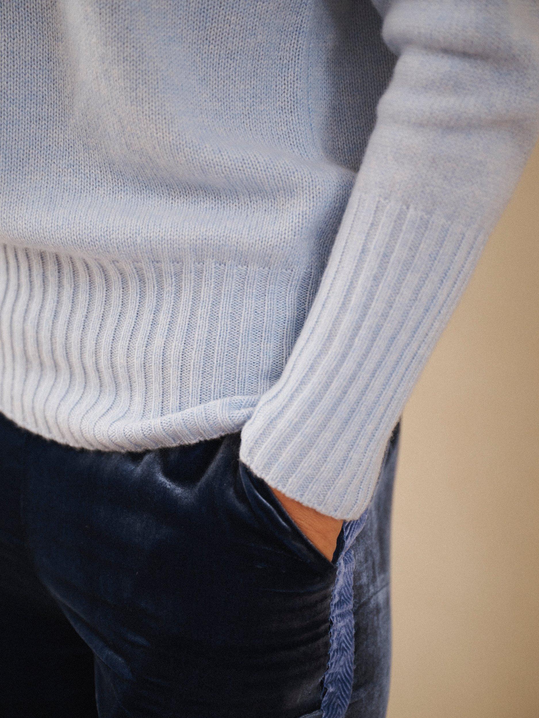 Product image 5 of 7, which shows NRBY Mari V-Neck Pure Cashmere Jumper, Soft Blue, S