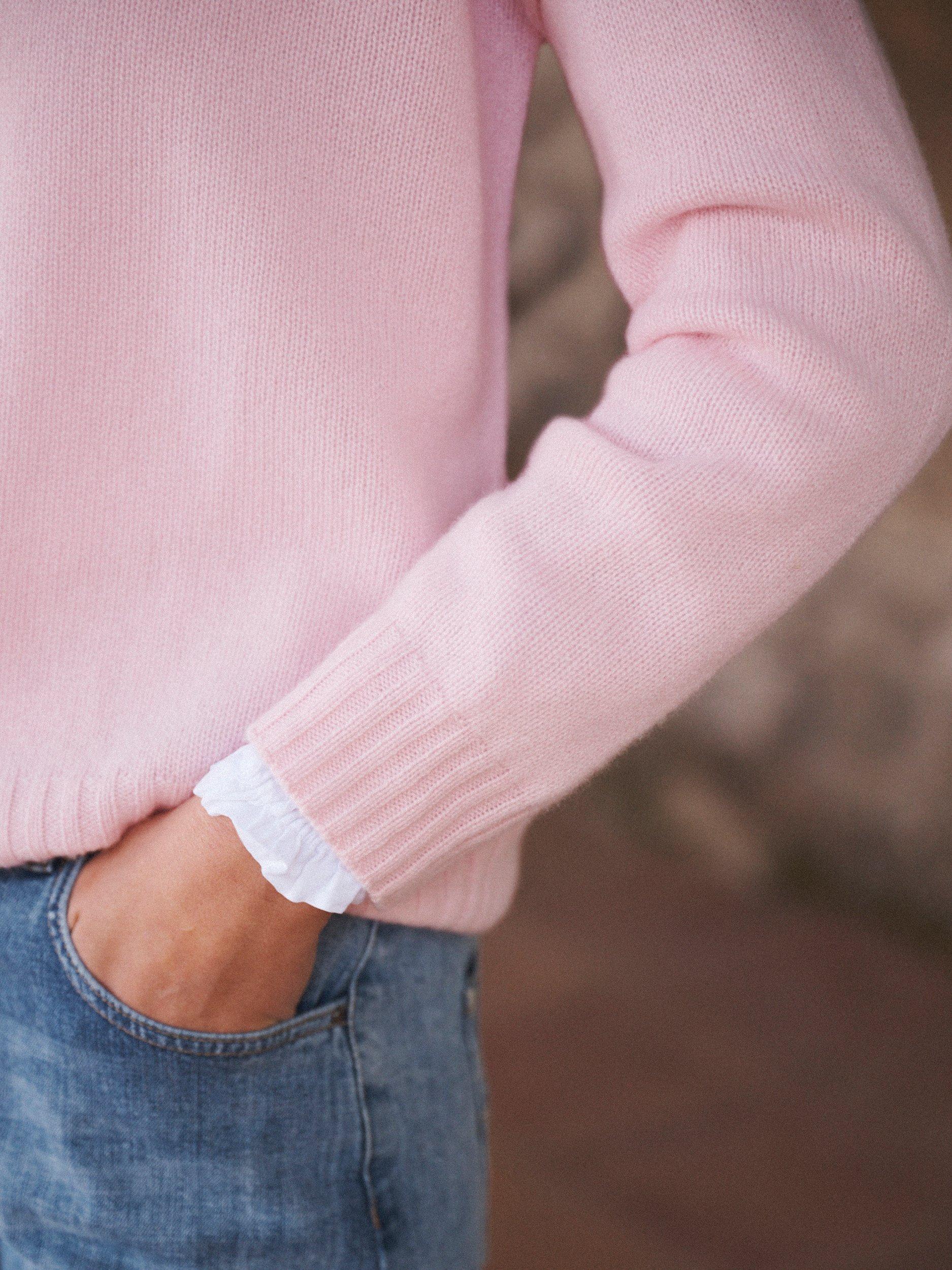 Product image 5 of 7, which shows NRBY Sydney Cashmere Crew Jumper, Soft Pink, S