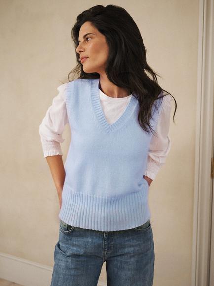 NRBY Vee Pure Cashmere Tank Top, Soft Blue