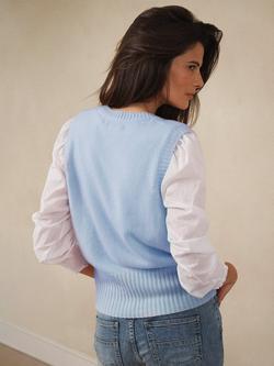 NRBY Vee Pure Cashmere Tank Top - view 2, Soft Blue