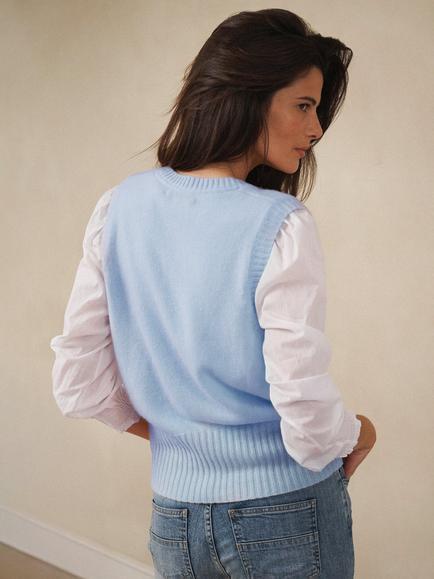 NRBY Vee Pure Cashmere Tank Top - view 2, Soft Blue