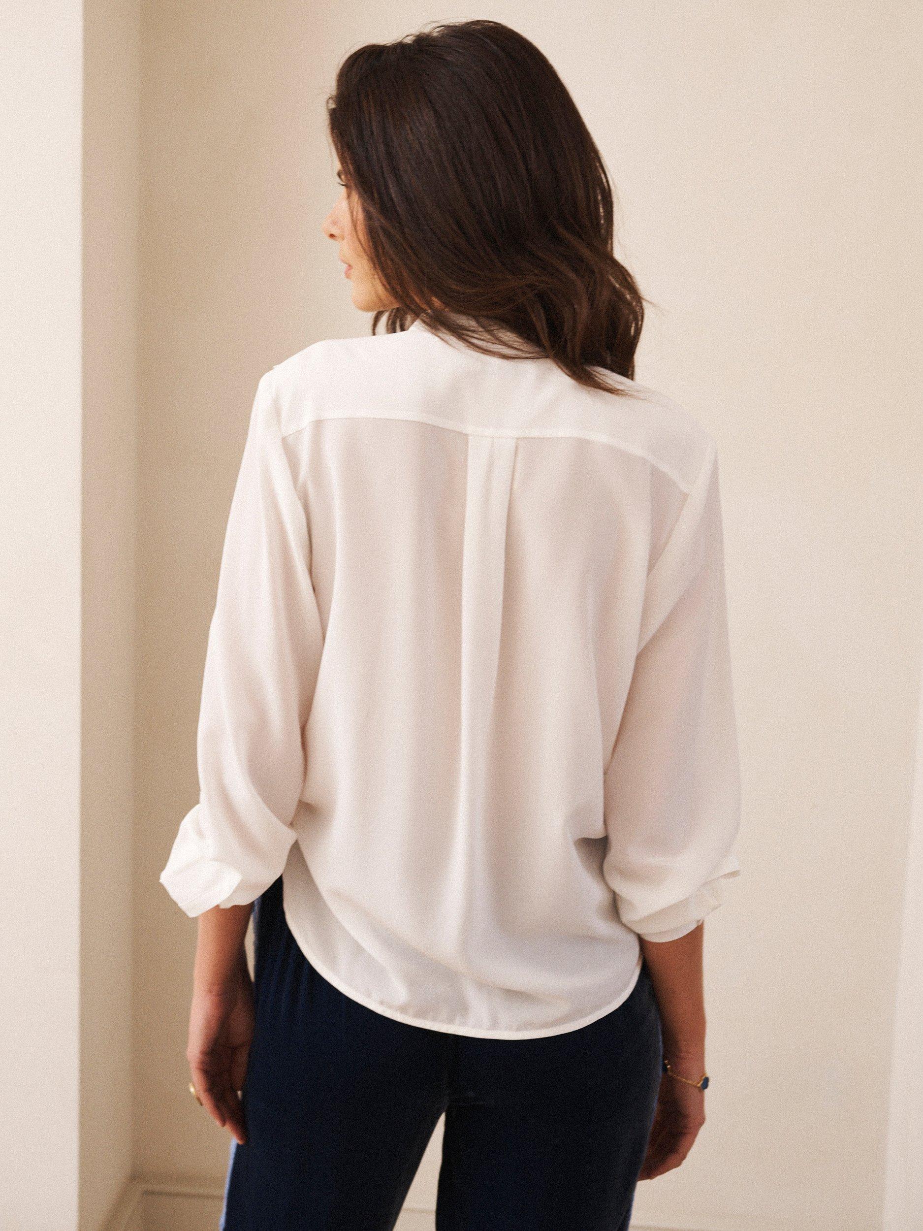 Product image 2 of 10, which shows NRBY Harri Ruffle Pure Silk Shirt, Ivory, XS