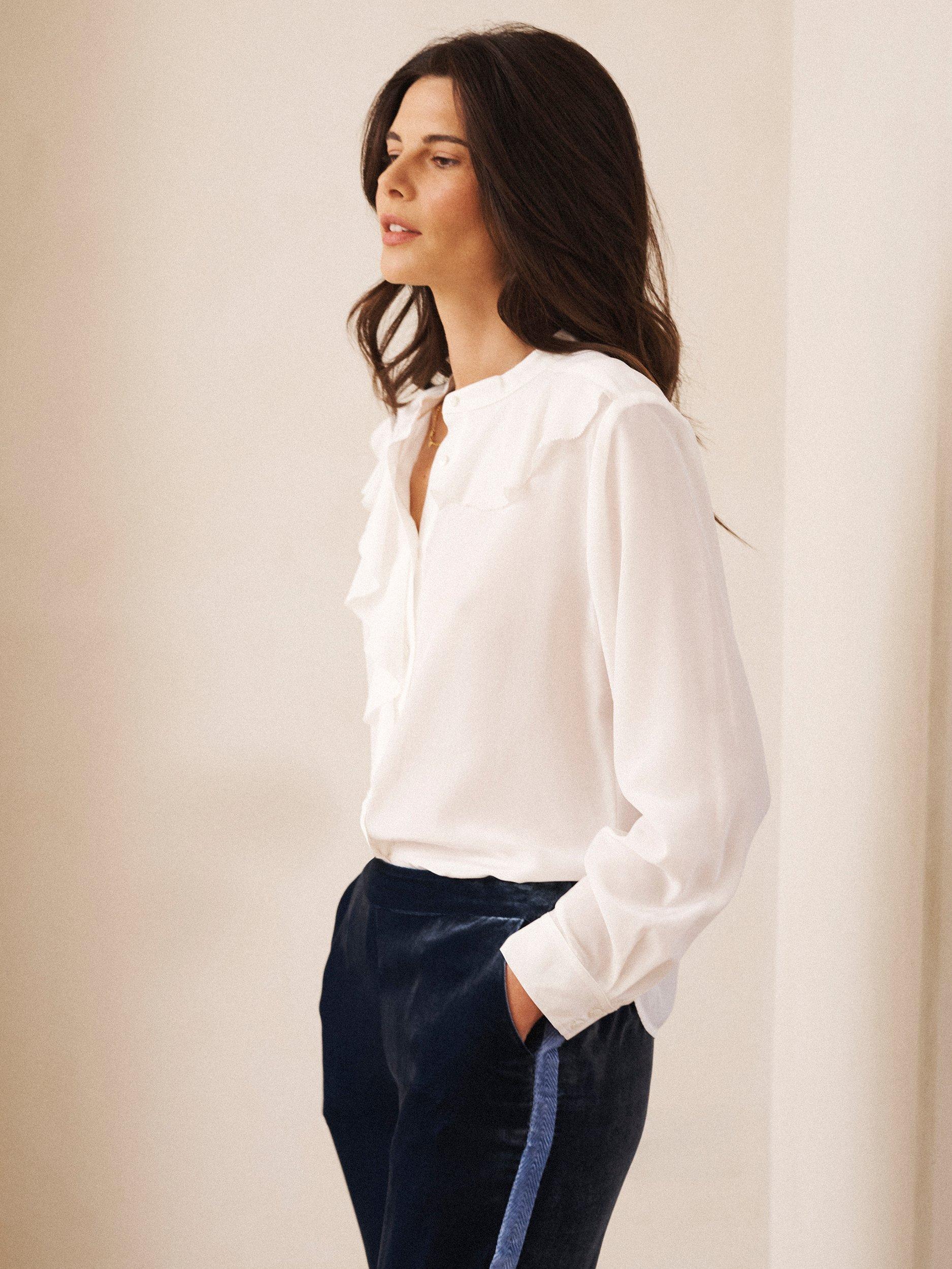 Product image 9 of 10, which shows NRBY Harri Ruffle Pure Silk Shirt, Ivory, XS