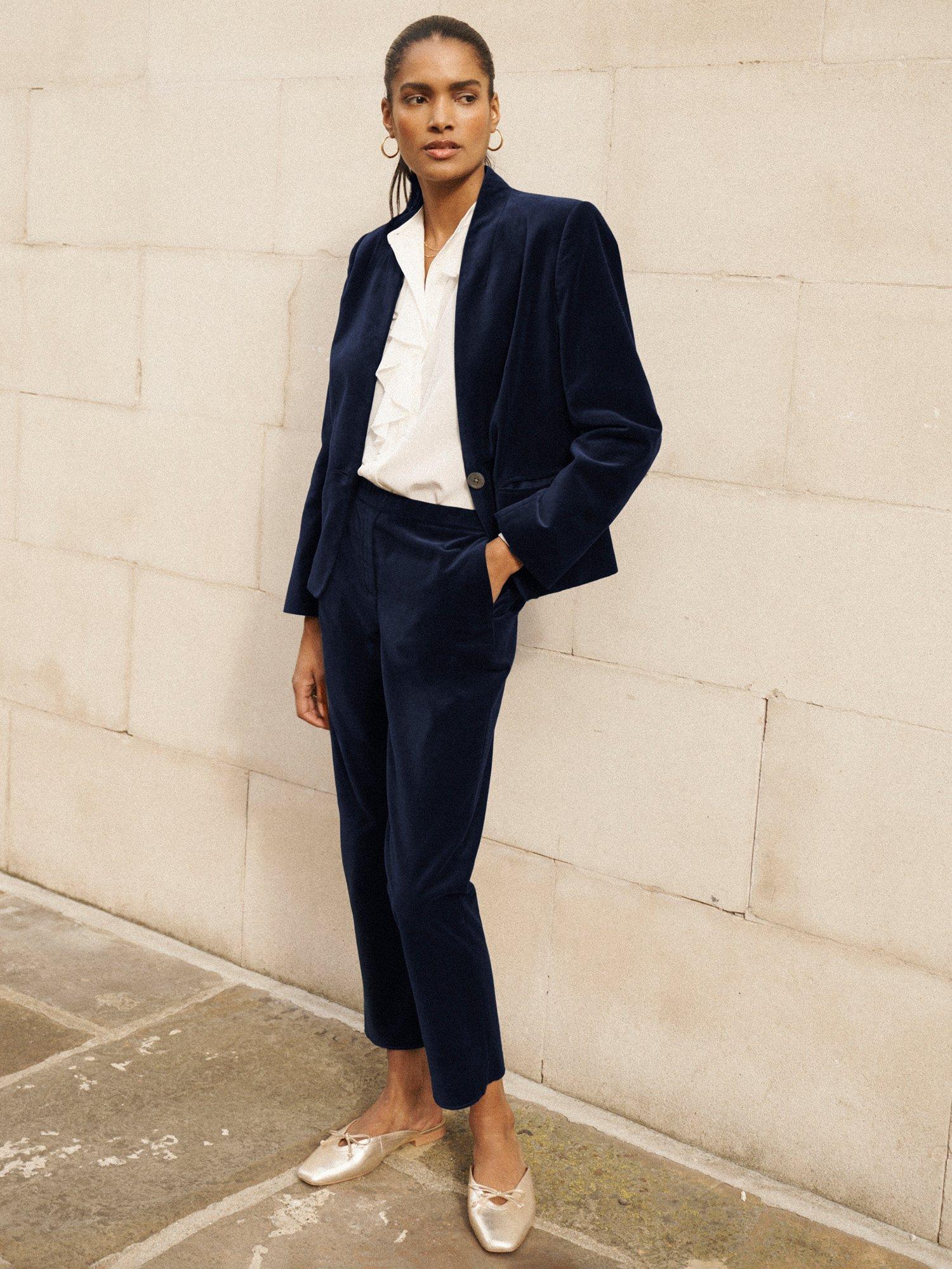 Product image 1 of 7, which shows NRBY Imogen Cotton Velvet Trousers, Dark Navy, 10