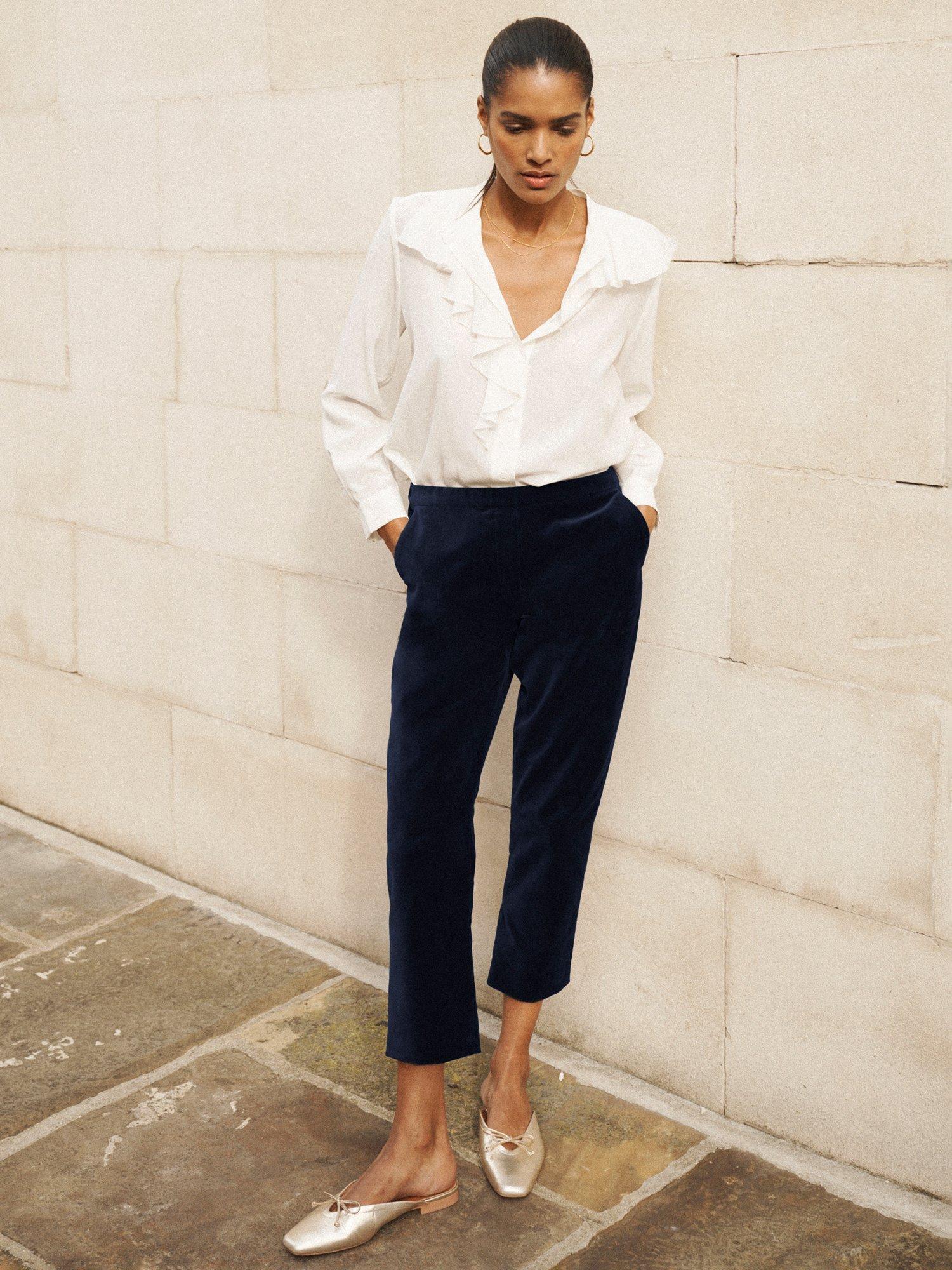 Product image 2 of 7, which shows NRBY Imogen Cotton Velvet Trousers, Dark Navy, 10