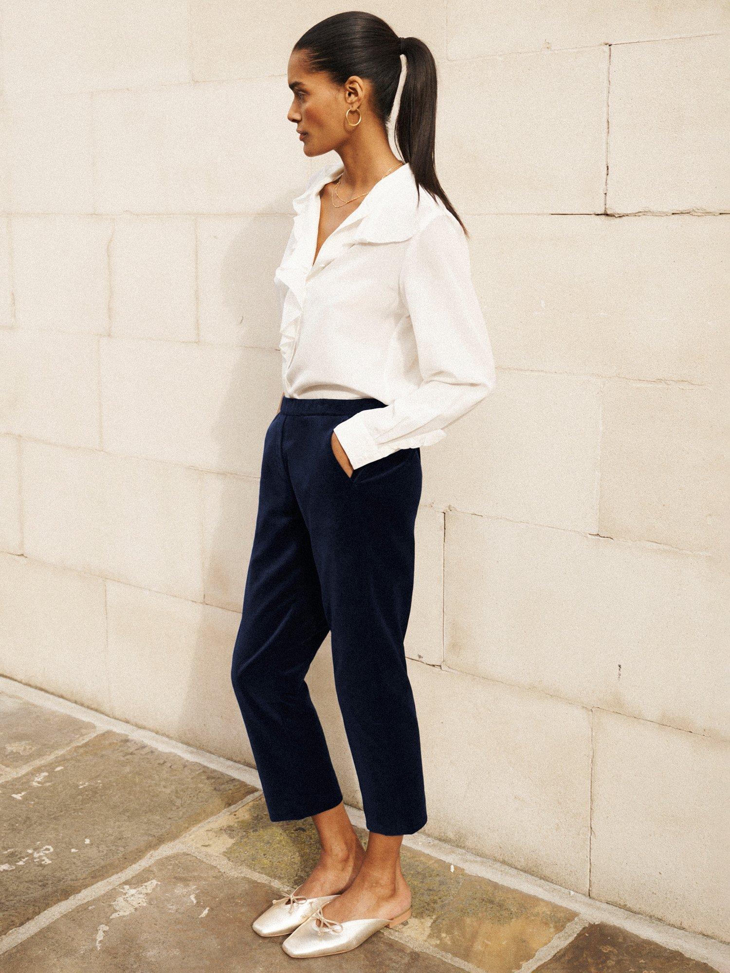 Product image 3 of 7, which shows NRBY Imogen Cotton Velvet Trousers, Dark Navy, 10