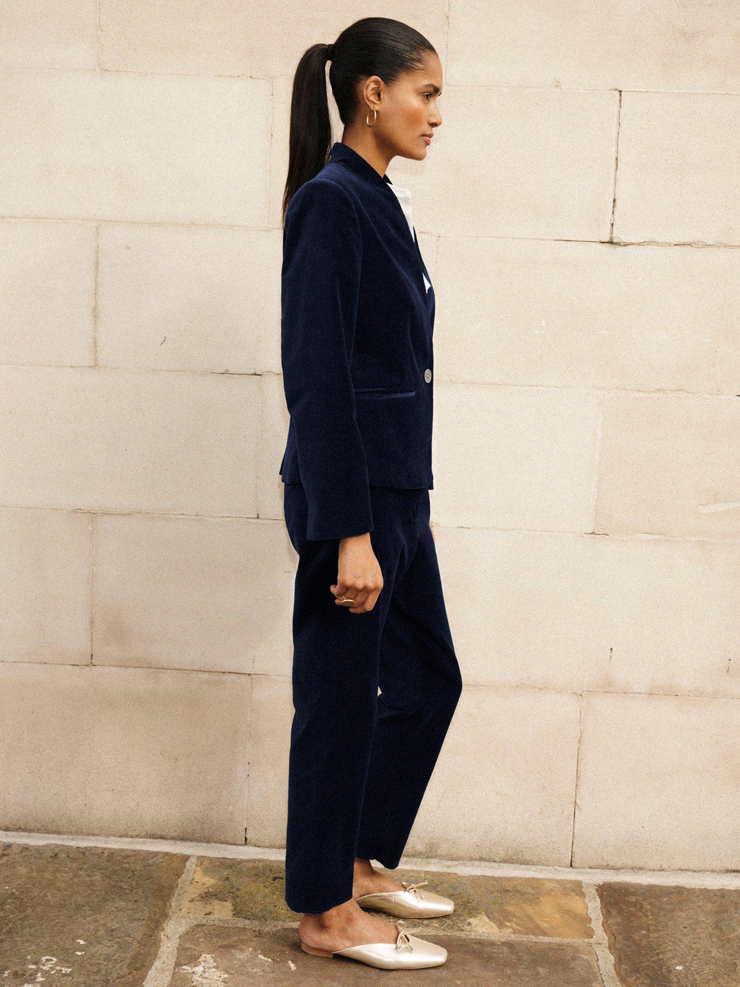 Product image 4 of 7, which shows NRBY Imogen Cotton Velvet Trousers, Dark Navy, 10