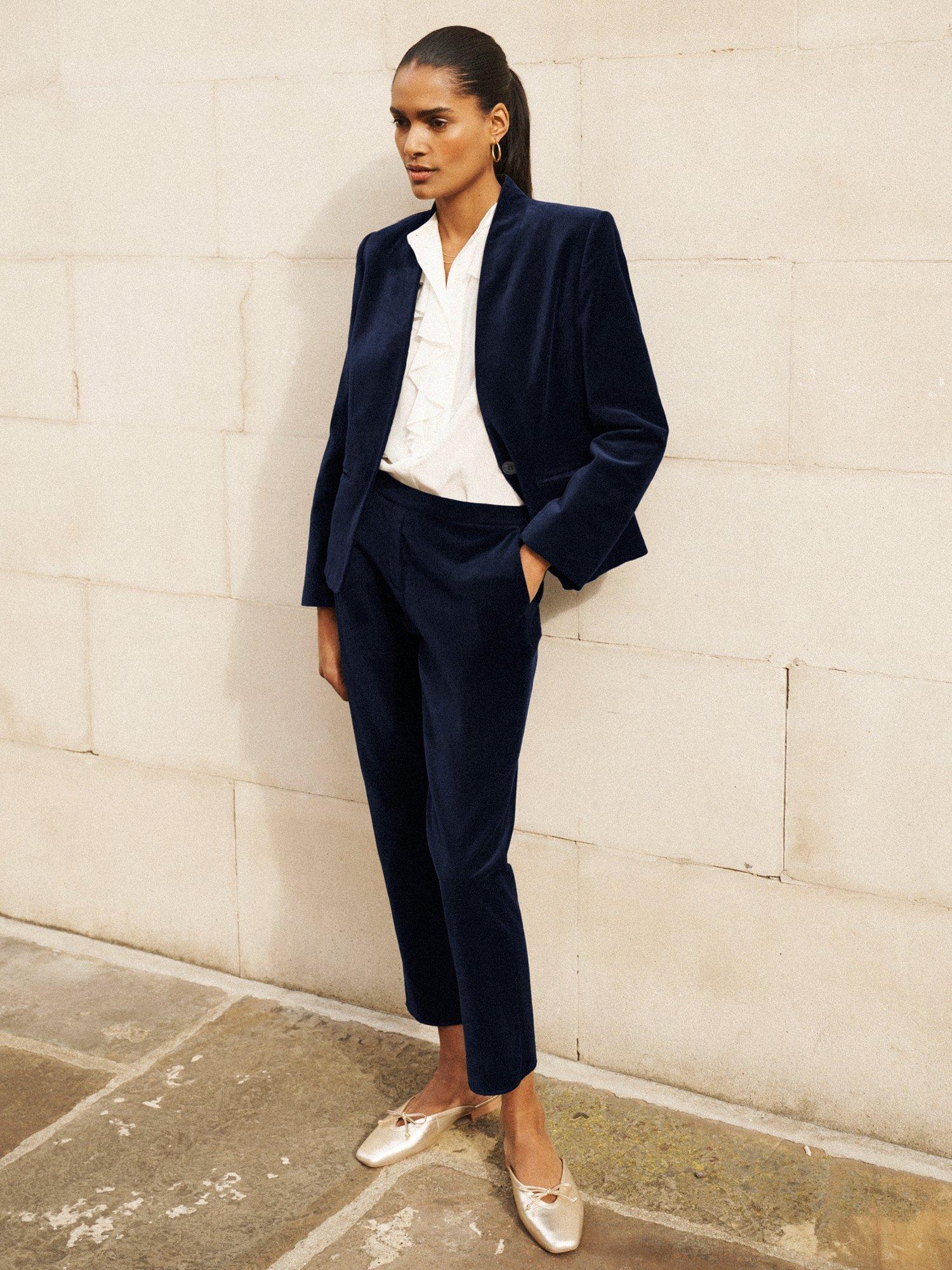 Product image 5 of 7, which shows NRBY Imogen Cotton Velvet Trousers, Dark Navy, 10