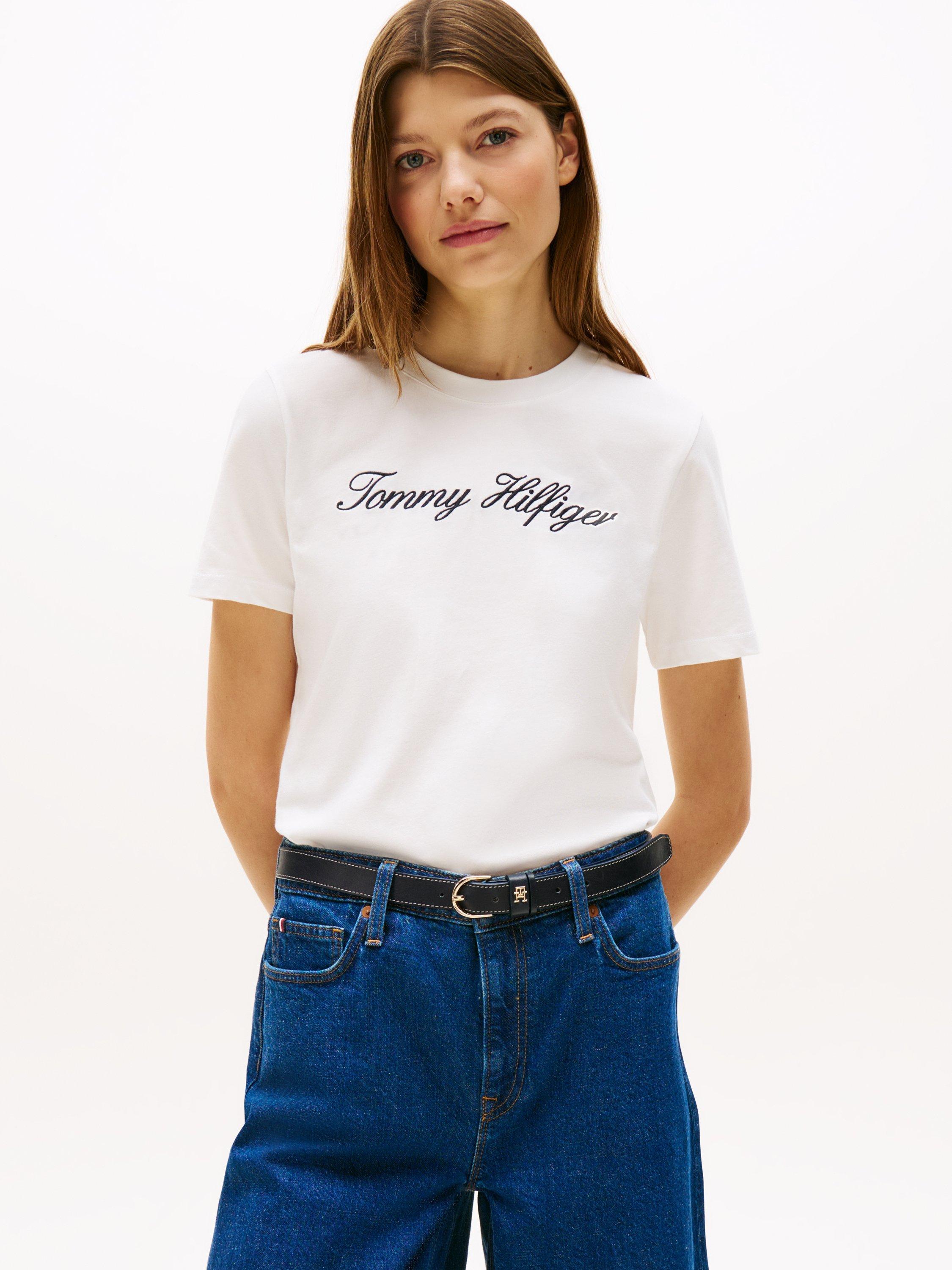 Product image 1 of 5, which shows Tommy Hilfiger Script Logo T-Shirt, Ecru, XXL