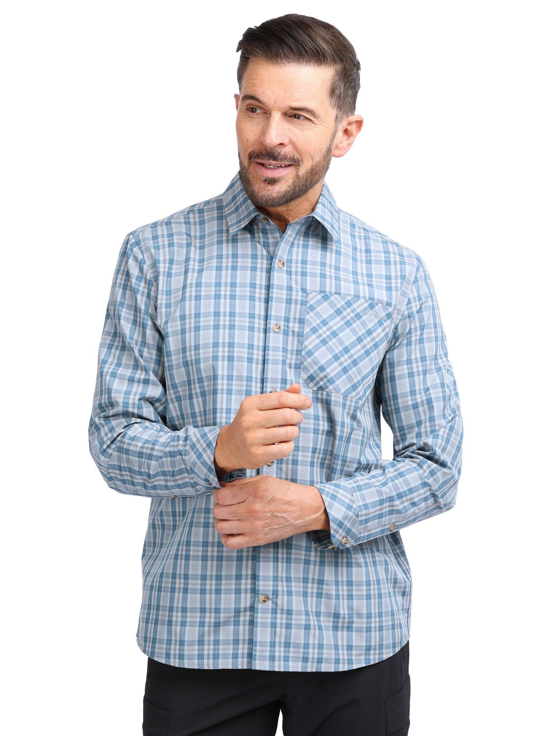 Product image 1 of 5, which shows Rohan Men's Coast Shirt, Haze Grey/Blue Check, S
