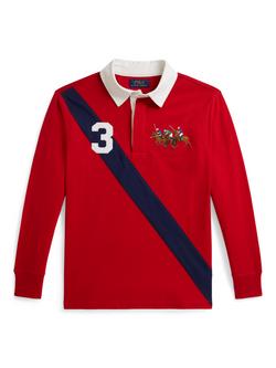 Ralph Lauren Kids' Cotton Logo Rugby Shirt, Red Multi, Red Multi