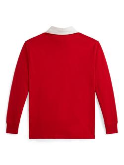 Ralph Lauren Kids' Cotton Logo Rugby Shirt, Red Multi - view 2, Red Multi