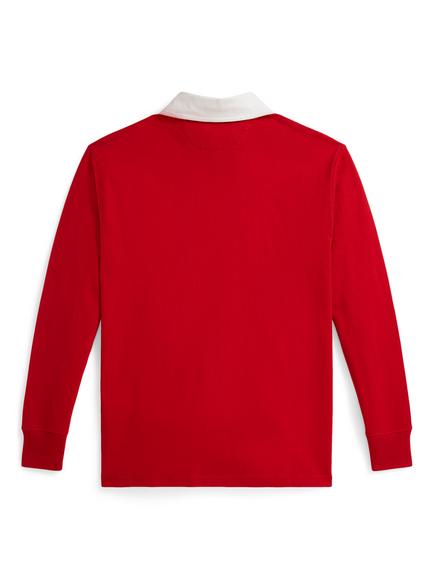 Ralph Lauren Kids' Cotton Logo Rugby Shirt, Red Multi - view 2, Red Multi