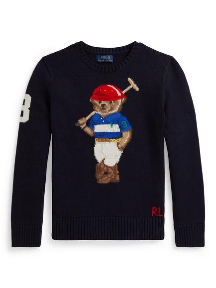 Ralph Lauren Kids' Cotton Blend Bear Logo Crew Neck Jumper, Rl Navy