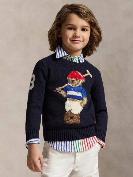 Ralph Lauren Kids' Cotton Blend Polo Bear Sweater, Rl Navy, Rl Navy