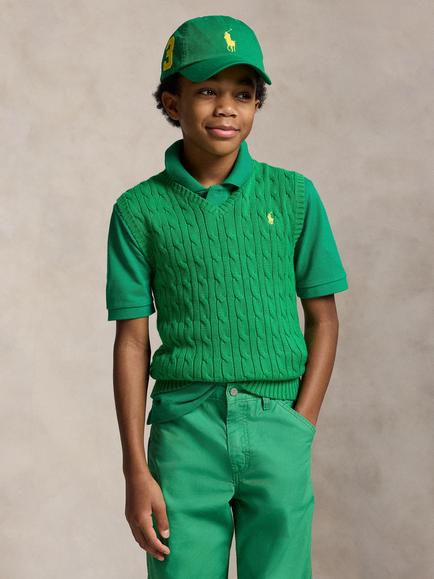 Ralph Lauren Kids' Cotton Cable Sleeveless Jumper, Cruise Green, Cruise Green