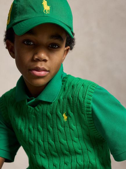 Ralph Lauren Kids' Cotton Cable Sleeveless Jumper, Cruise Green - view 2, Cruise Green