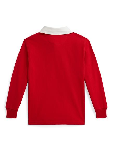 Ralph Lauren Kids' Cotton Logo Long Sleeve Rugby Shirt - view 2, Red Multi
