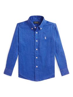 Ralph Lauren Kids' Pure Linen Long Sleeved Shirt, New Iris Blue, New Iris Blue