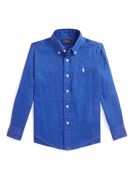 Ralph Lauren Kids' Pure Linen Long Sleeved Shirt, New Iris Blue, New Iris Blue