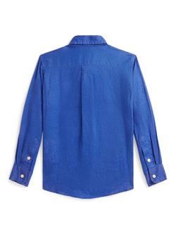 Ralph Lauren Kids' Pure Linen Long Sleeved Shirt, New Iris Blue - view 2, New Iris Blue