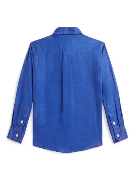 Ralph Lauren Kids' Pure Linen Long Sleeved Shirt, New Iris Blue - view 2, New Iris Blue