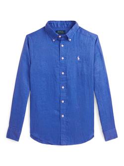 Ralph Lauren Kids' Sports Linen Logo Shirt, New Iris Blue, New Iris Blue