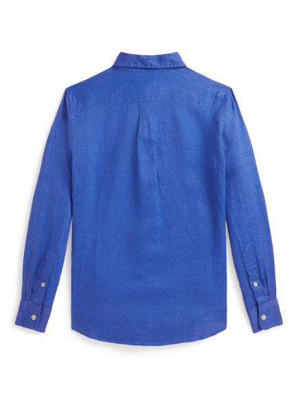 Ralph Lauren Kids' Sports Linen Logo Shirt, New Iris Blue - view 2, New Iris Blue