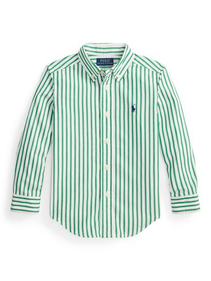 Ralph Lauren Kids' Woven Stripe Logo Shirt, Cruise Green/White