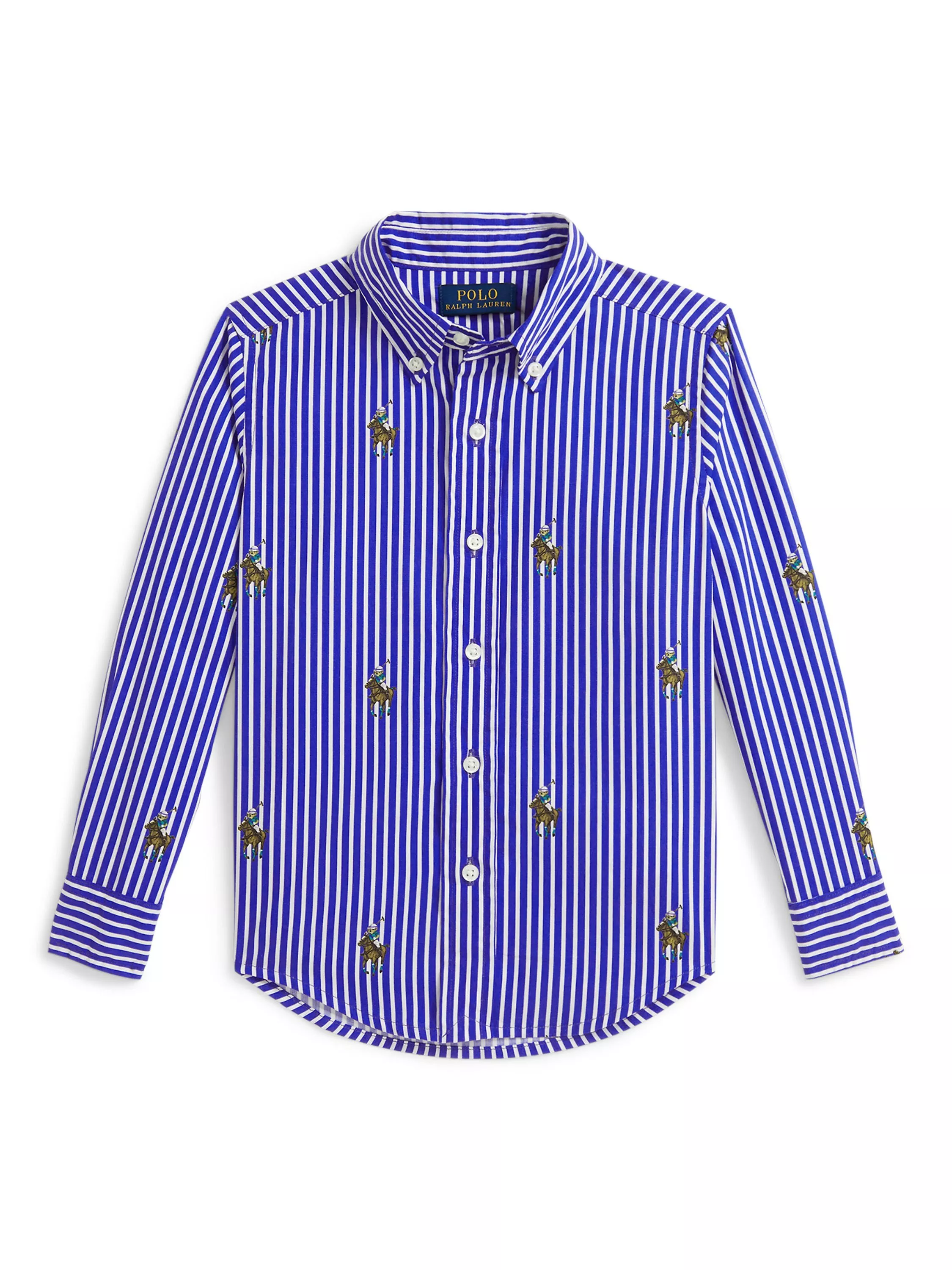 Ralph Lauren Kids' Sports Woven Cotton Printed Shirt, Equest Bear Stripe