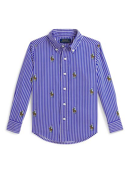Ralph Lauren Kids' Sports Woven Cotton Printed Shirt, Equest Bear Stripe, Equest Bear Stripe