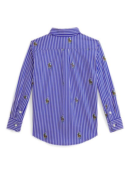 Ralph Lauren Kids' Sports Woven Cotton Printed Shirt, Equest Bear Stripe - view 2, Equest Bear Stripe