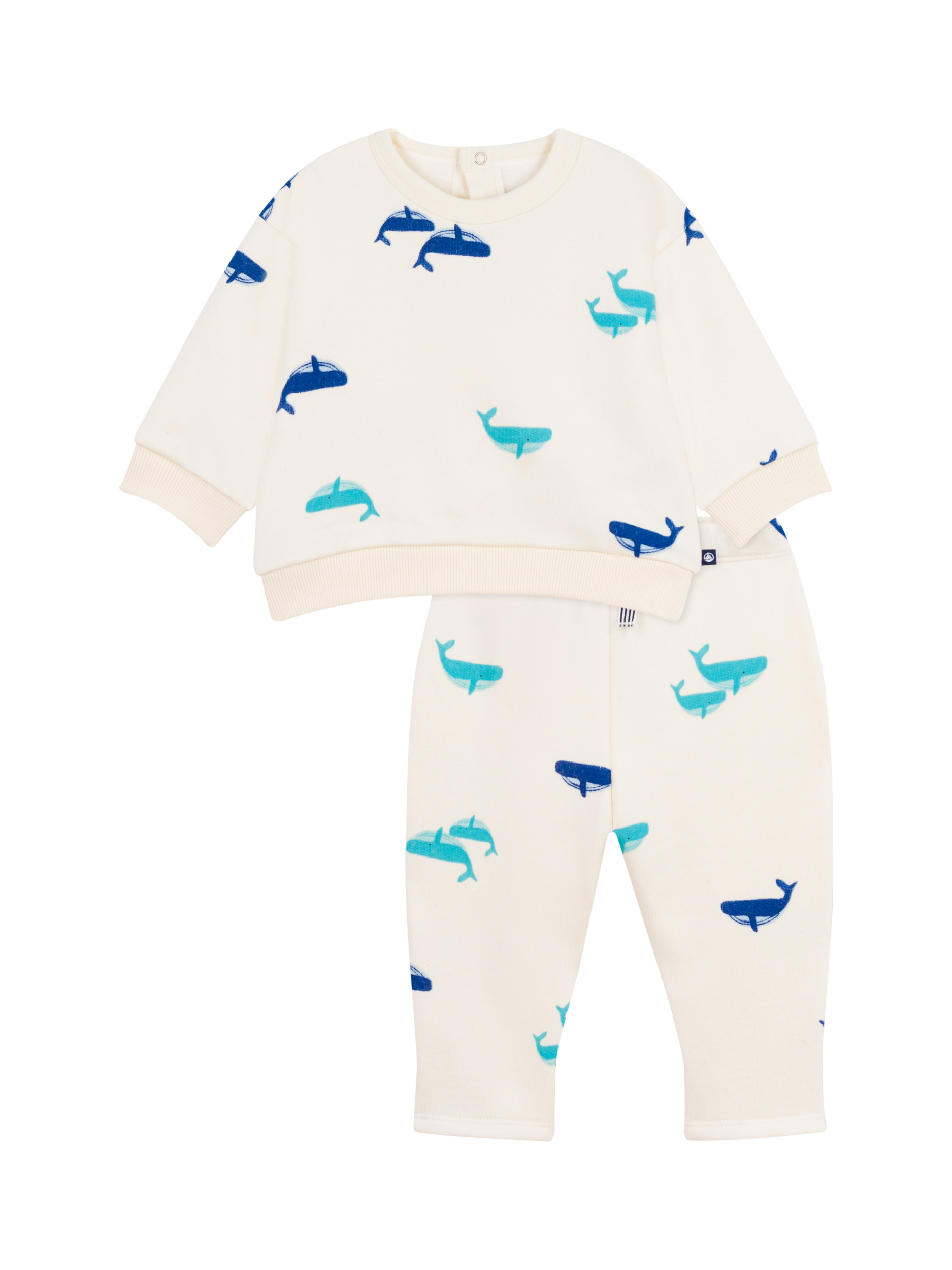 Product image 1 of 4, which shows Petit Bateau Baby Whale Print Pyjamas, Milk/Multi, 3 months