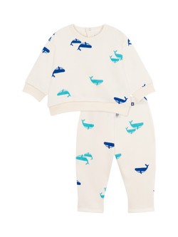 Petit Bateau Baby Whale Print Pyjamas, Milk/Multi, Milk/Multi
