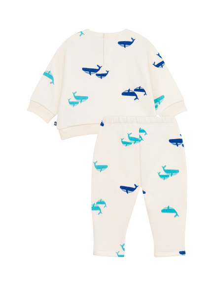 Petit Bateau Baby Whale Print Pyjamas, Milk/Multi - view 2, Milk/Multi