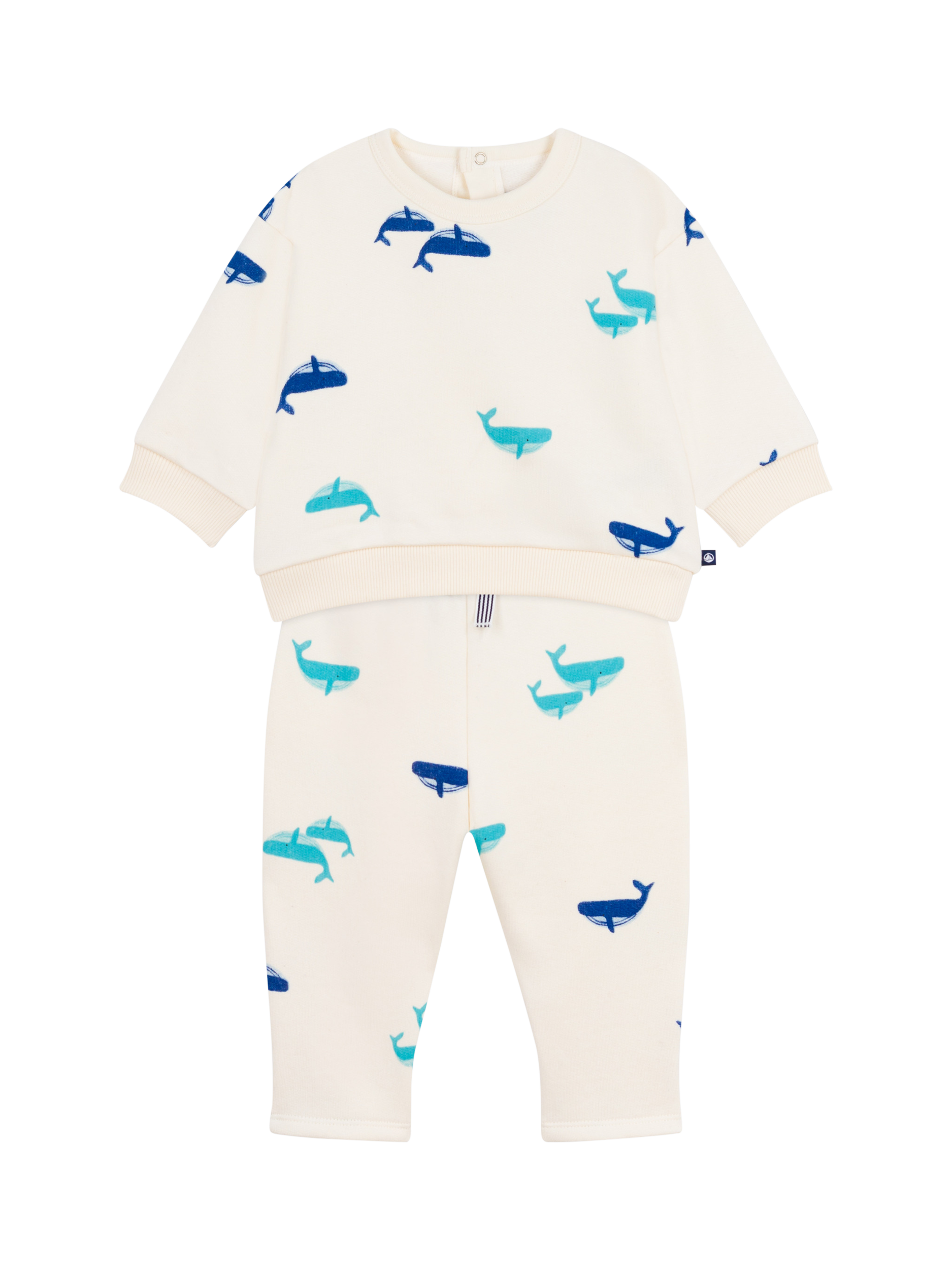 Product image 3 of 4, which shows Petit Bateau Baby Whale Print Pyjamas, Milk/Multi, 3 months