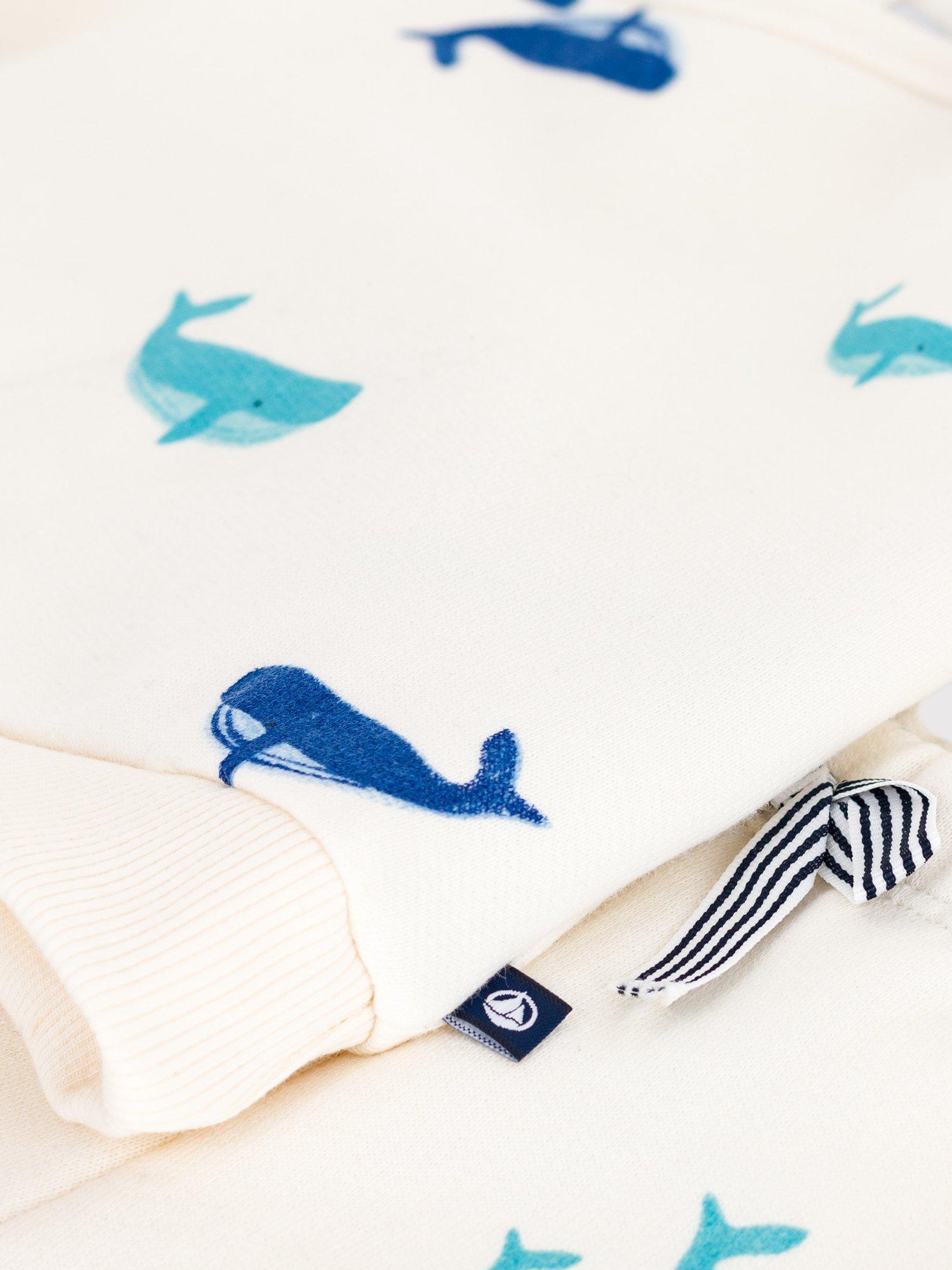 Product image 4 of 4, which shows Petit Bateau Baby Whale Print Pyjamas, Milk/Multi, 3 months