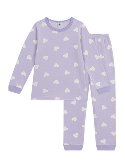 Petit Bateau Kids' Cotton Long Sleeved Heart Print Pyjamas, Squaw/Marshmallow, Squaw/Marshmallow