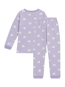 Petit Bateau Kids' Cotton Long Sleeved Heart Print Pyjamas, Squaw/Marshmallow - view 2, Squaw/Marshmallow