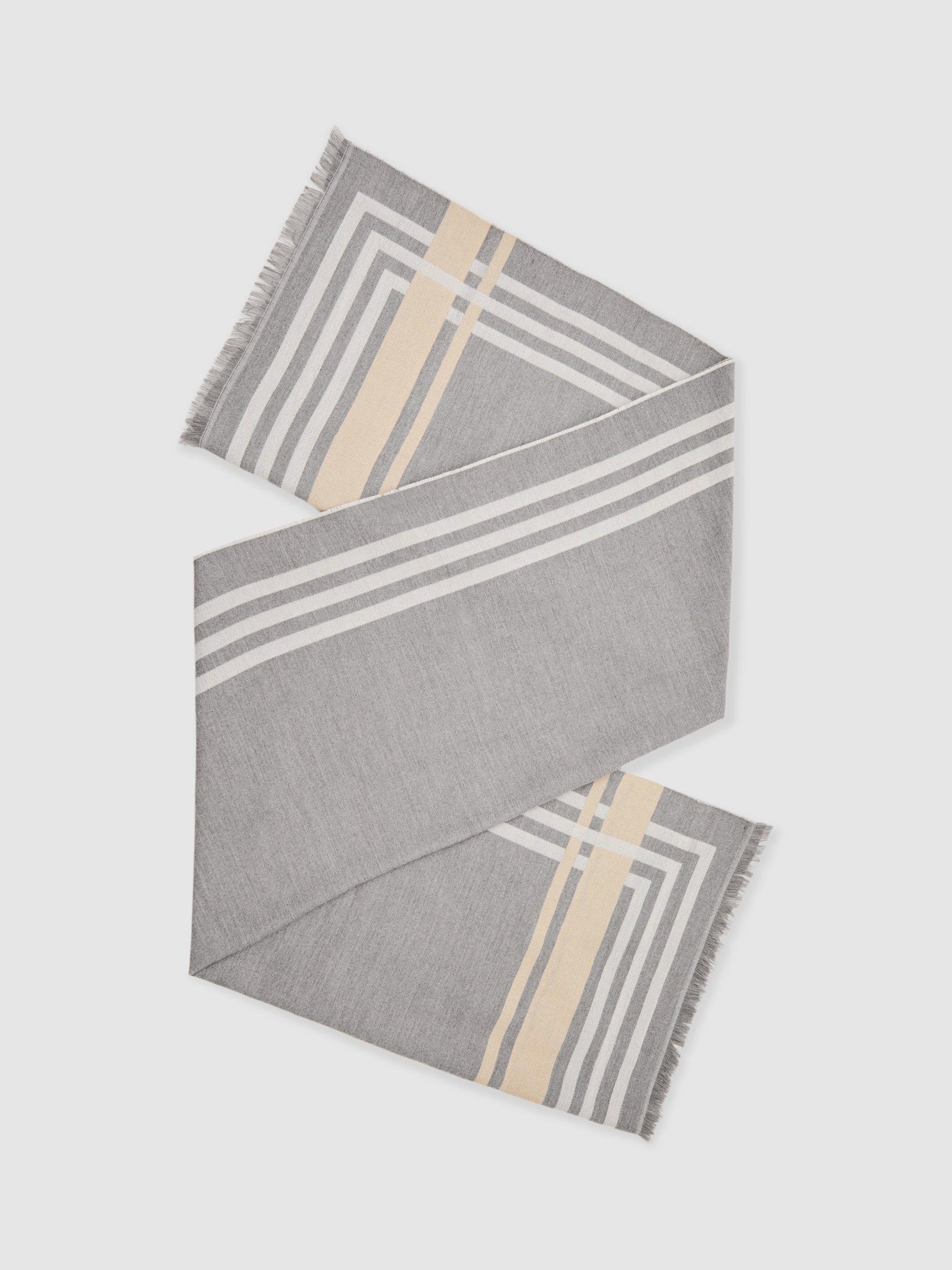 Product image 1 of 5, which shows Reiss Camila Border Stripe Scarf, Grey, One Size