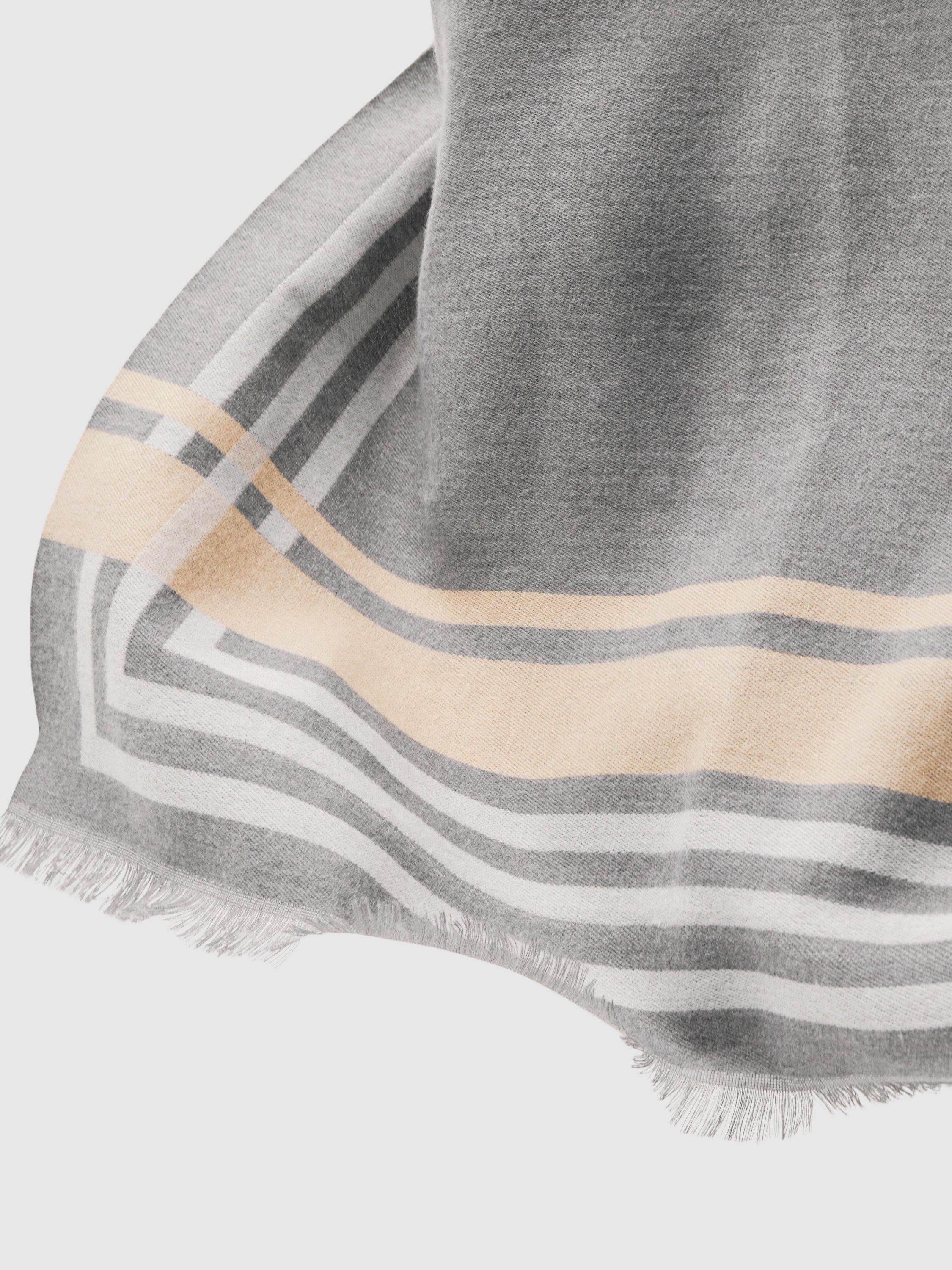 Product image 2 of 5, which shows Reiss Camila Border Stripe Scarf, Grey, One Size