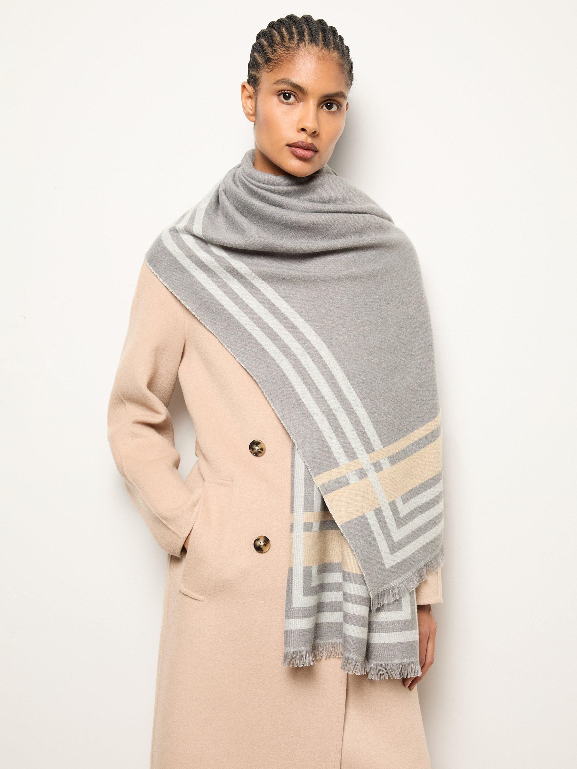 Product image 3 of 5, which shows Reiss Camila Border Stripe Scarf, Grey, One Size