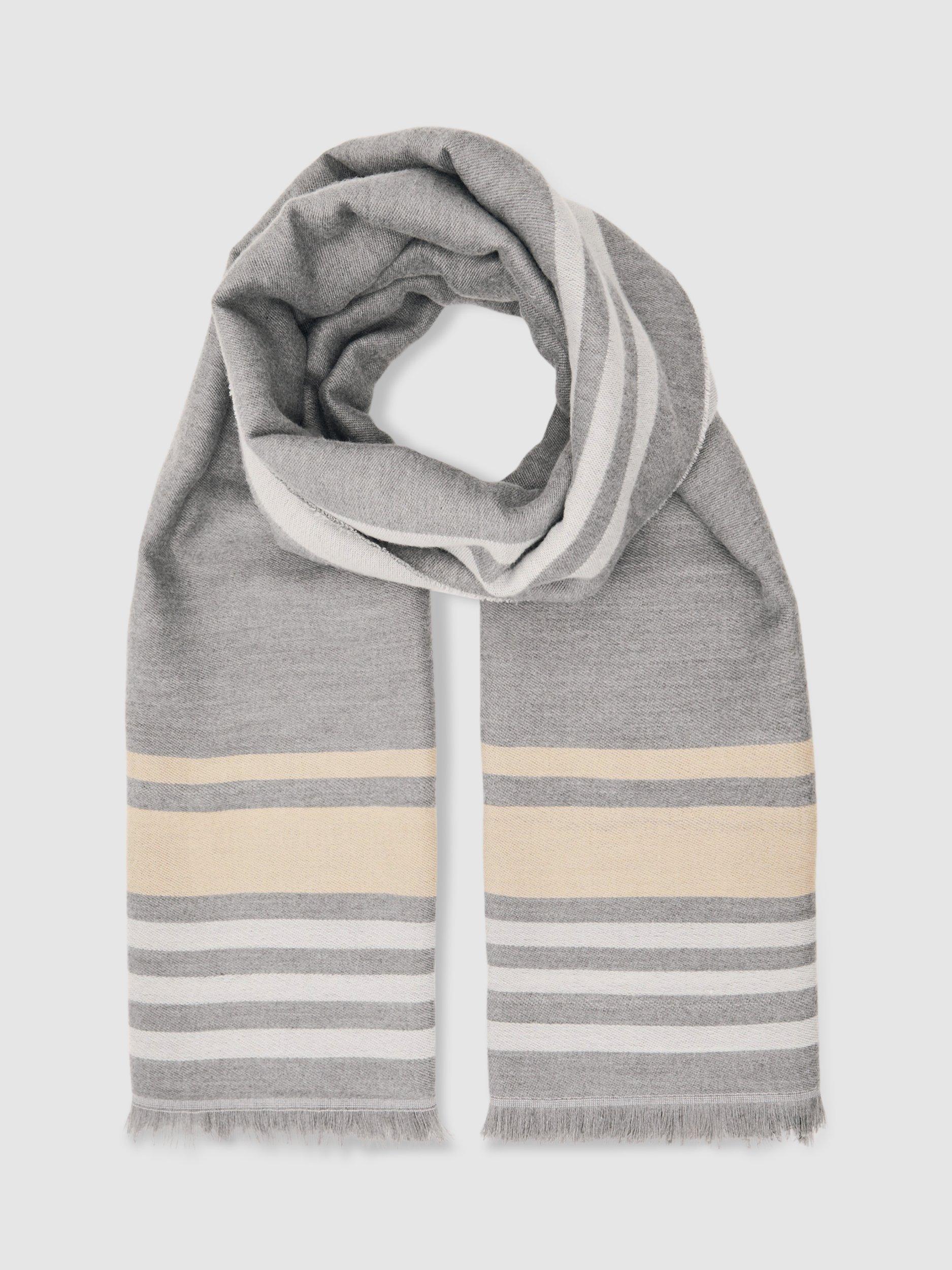 Product image 4 of 5, which shows Reiss Camila Border Stripe Scarf, Grey, One Size