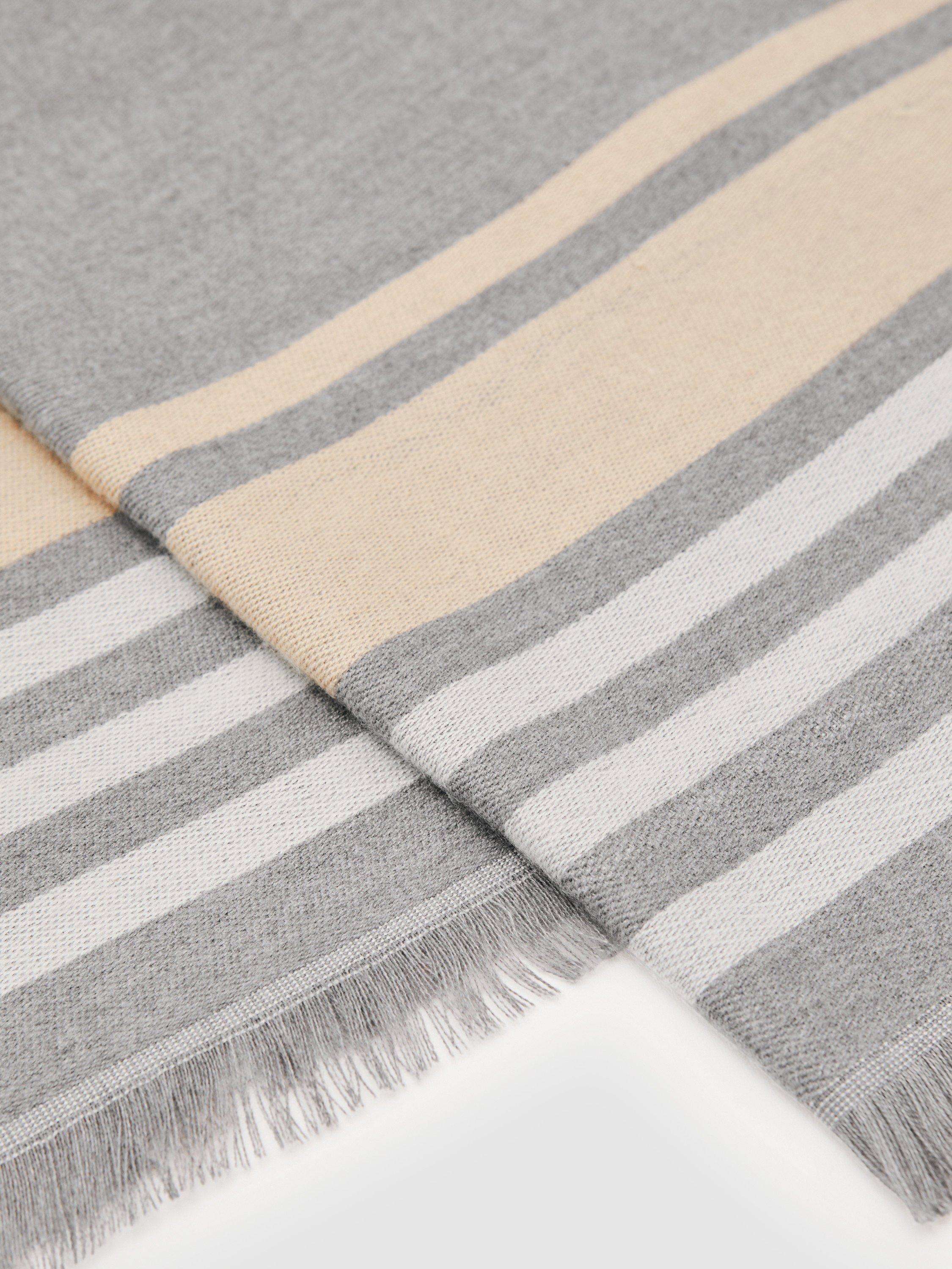 Product image 5 of 5, which shows Reiss Camila Border Stripe Scarf, Grey, One Size