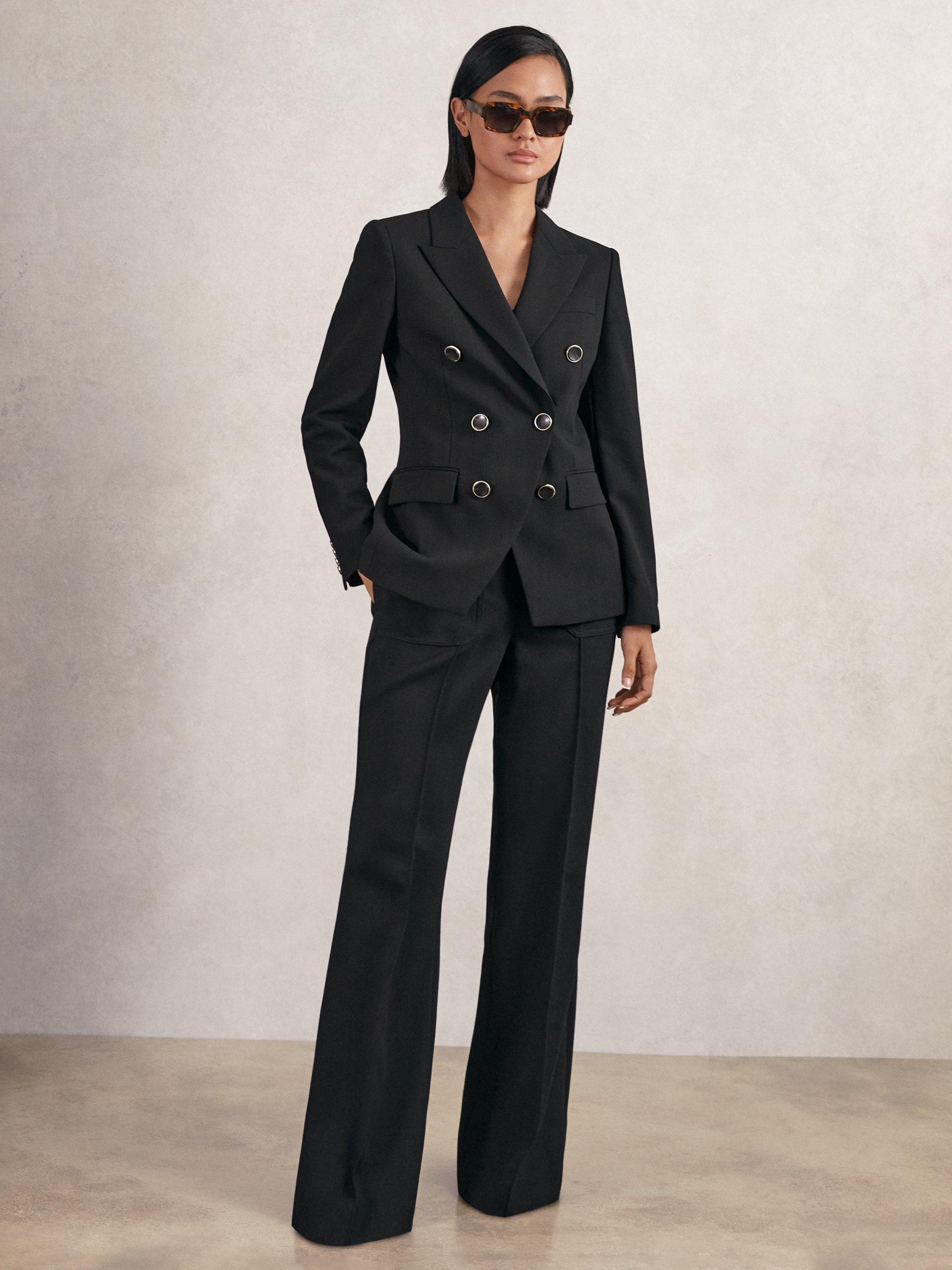 Product image 1 of 5, which shows Reiss Lia Double Breasted Wool Blend Blazer, Black, 6