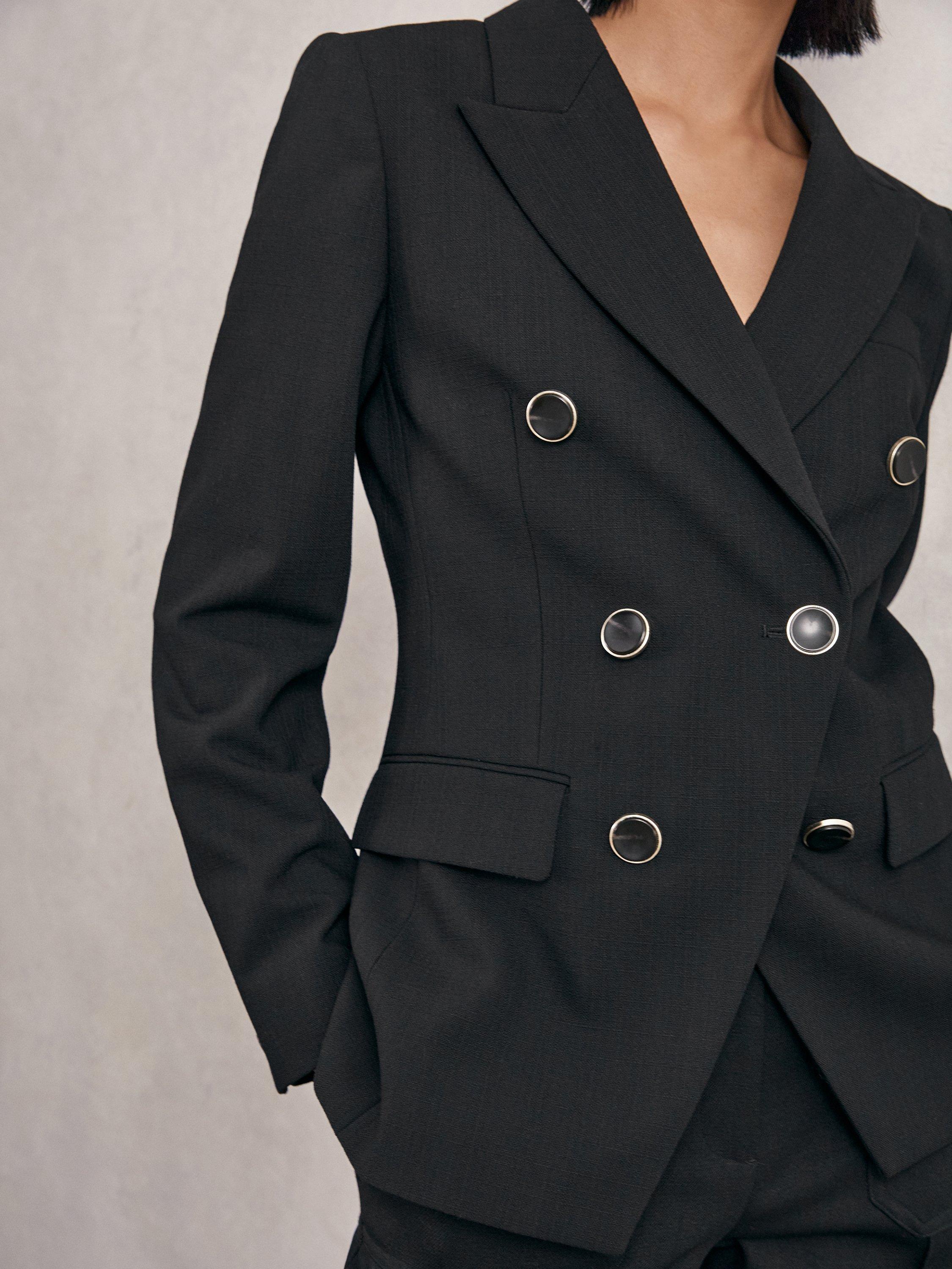 Product image 5 of 5, which shows Reiss Lia Double Breasted Wool Blend Blazer, Black, 6